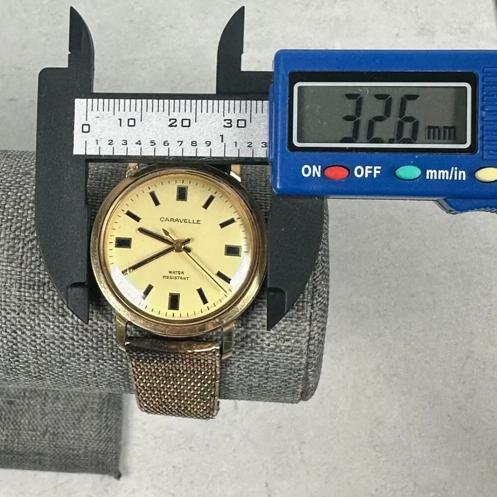 VTG Caravelle Watch Mens 32mm Gold Tone Manual Wind Mesh Band Working READ
